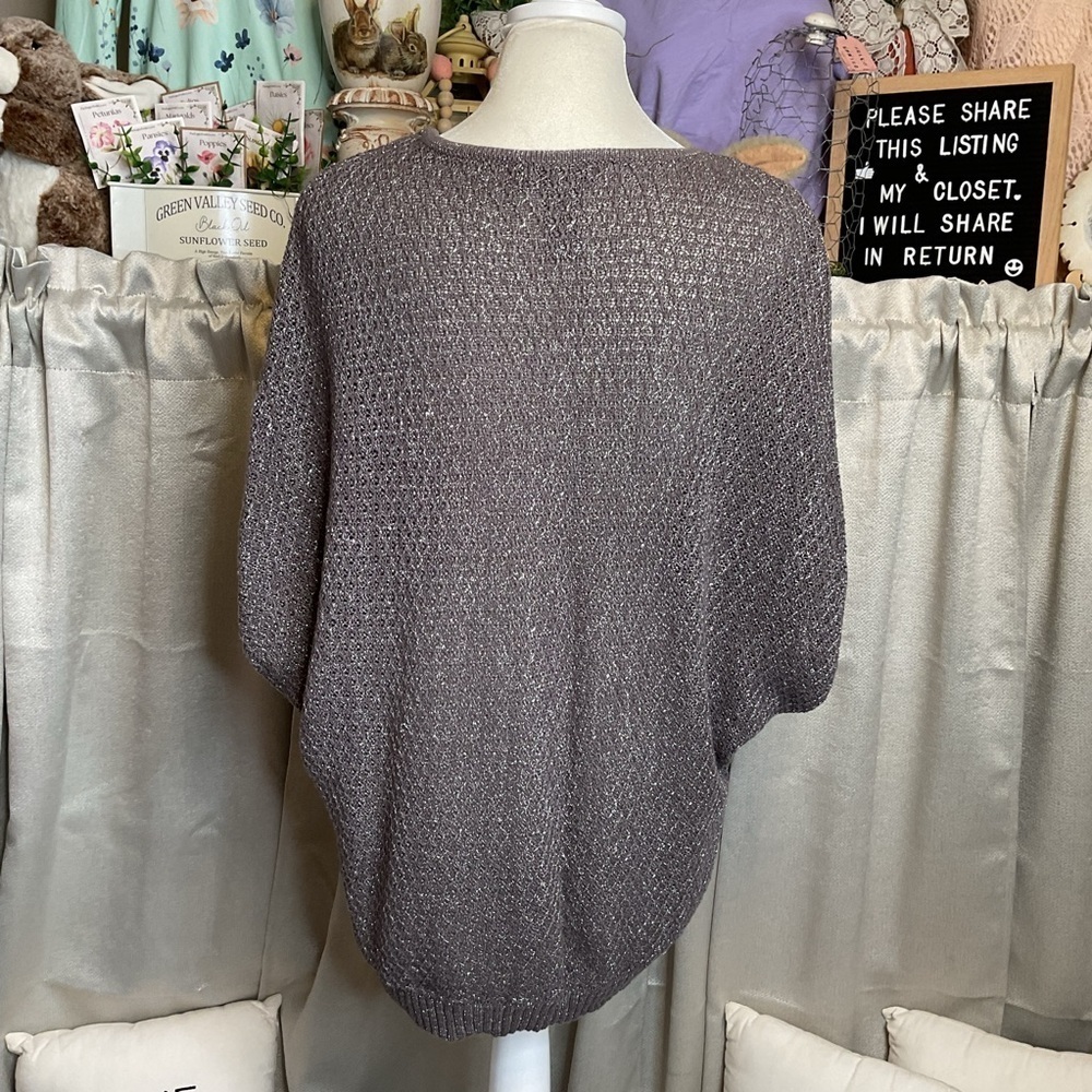 New Directions Gray and White Crew Neck Sweater with Geometric Design - Picture 7 of 10